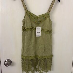 Free People Olive Lace Embellished Tank